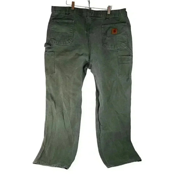 Carhartt Mens Pants Green Carpenter Button Zip Pocket Cotton High Rise 42X34 - Picture 3 of 6